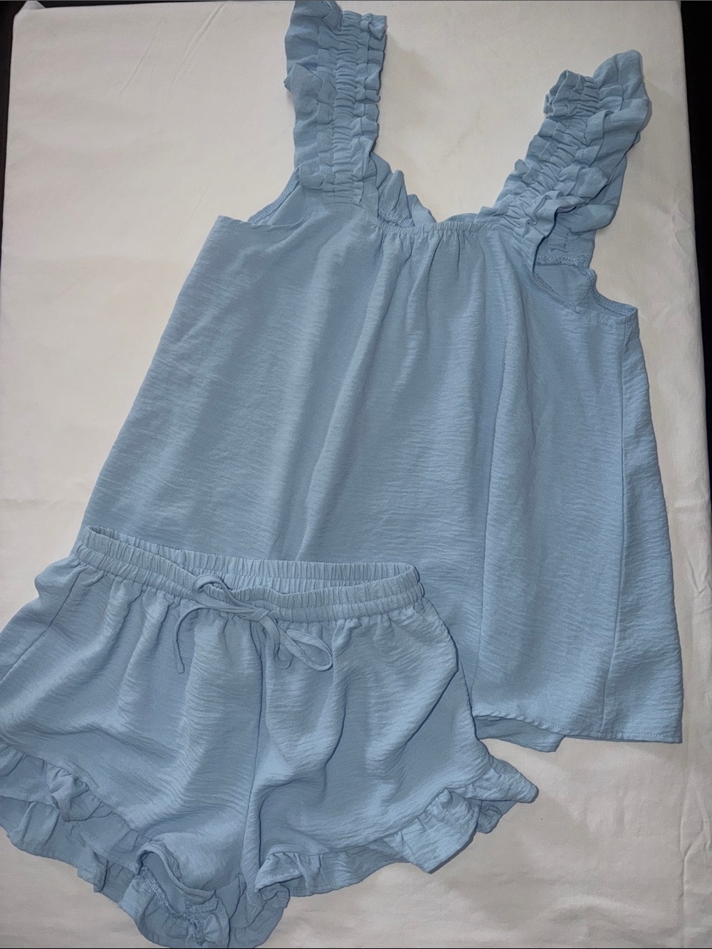 Light Blue Ruffle Tank & Shorts Set
